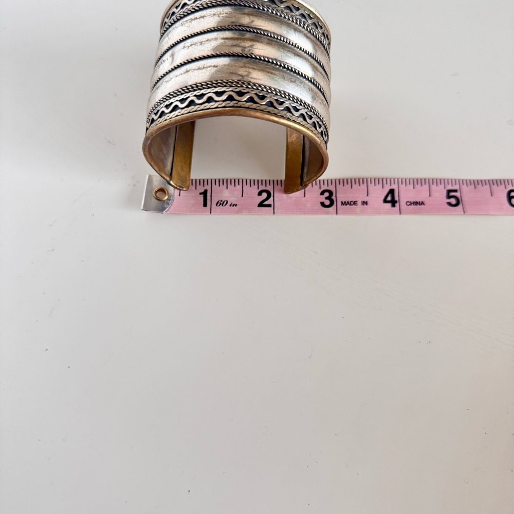 Vintage 3” Boho Silver-Toned Cuff Bracelet - Picture 13 of 14